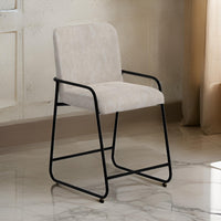 Suze Counter Height Chair, Black Iron Legs, Snow Gray Performance Fabric By Casagear Home