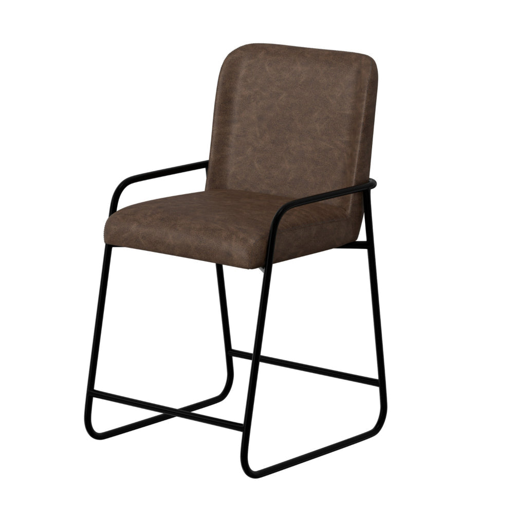 Suze Counter Height Chair Black Iron Hickory Brown Performance Fabric By Casagear Home BM321489