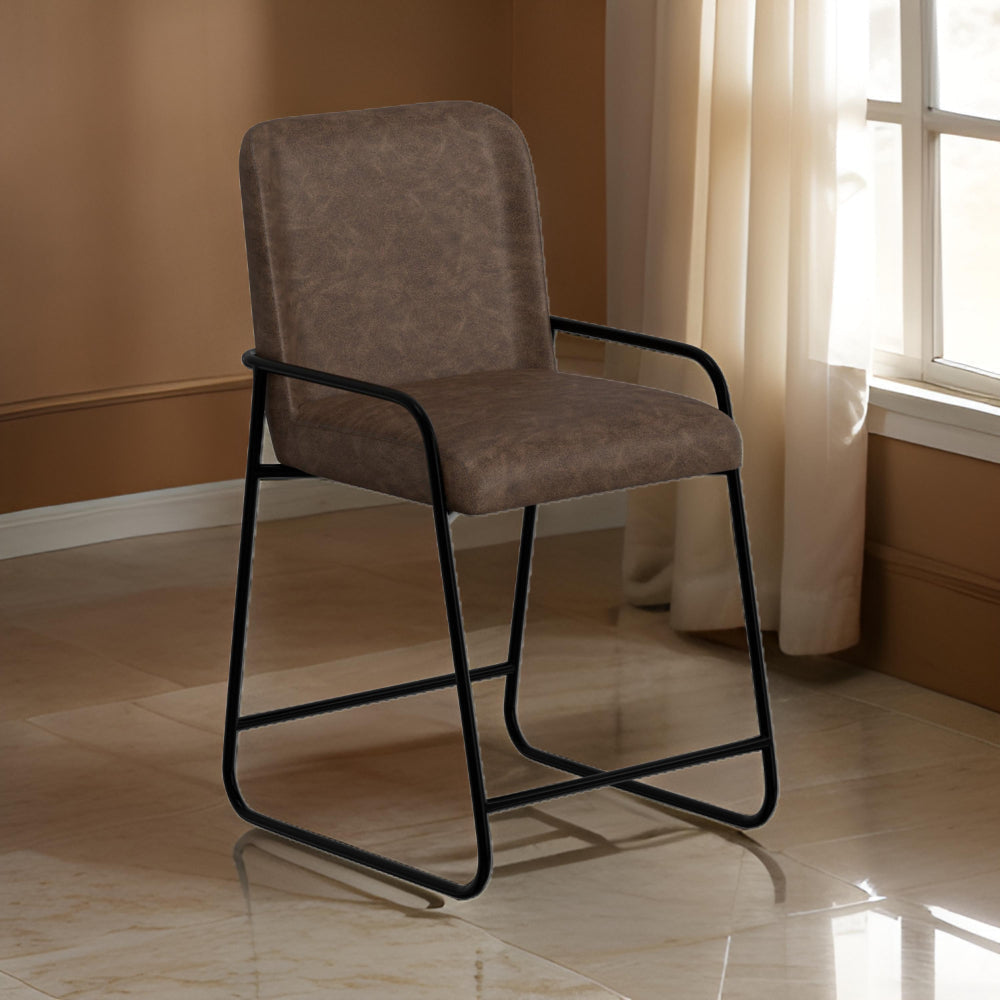 Suze Counter Height Chair, Black Iron, Hickory Brown Performance Fabric By Casagear Home