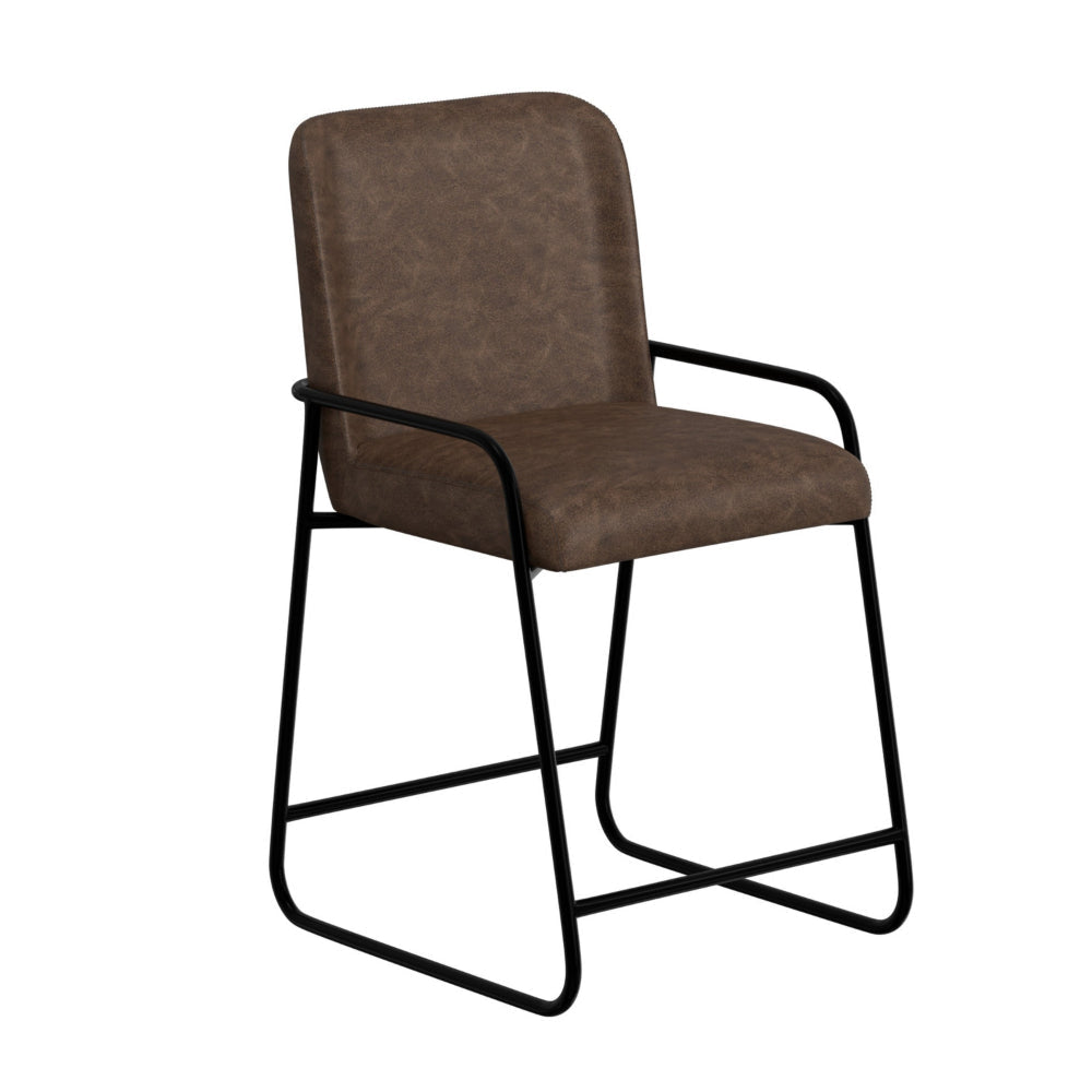 Suze Counter Height Chair Black Iron Hickory Brown Performance Fabric By Casagear Home BM321489