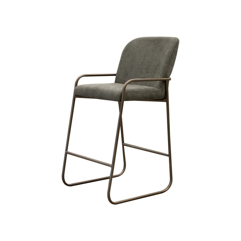 Suze Barstool Chair with Arched Back Gold Iron Olive Green Polyester By Casagear Home BM321490