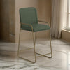 Suze Barstool Chair with Arched Back, Gold Iron, Olive Green Polyester  By Casagear Home