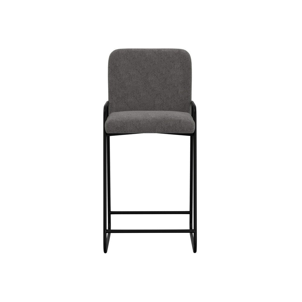 Suze Barstool Chair with Arched Back Black Iron Frame Gray Polyester By Casagear Home