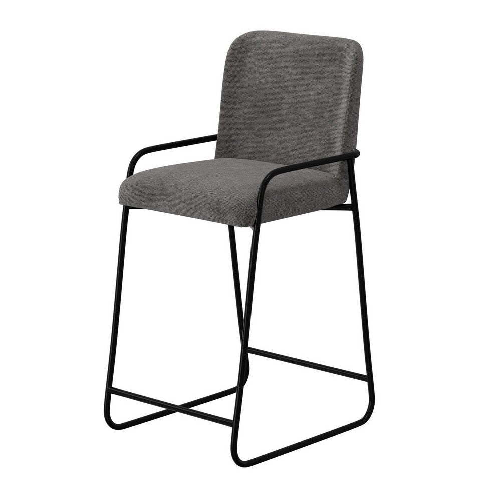 Suze Barstool Chair with Arched Back Black Iron Frame Gray Polyester By Casagear Home