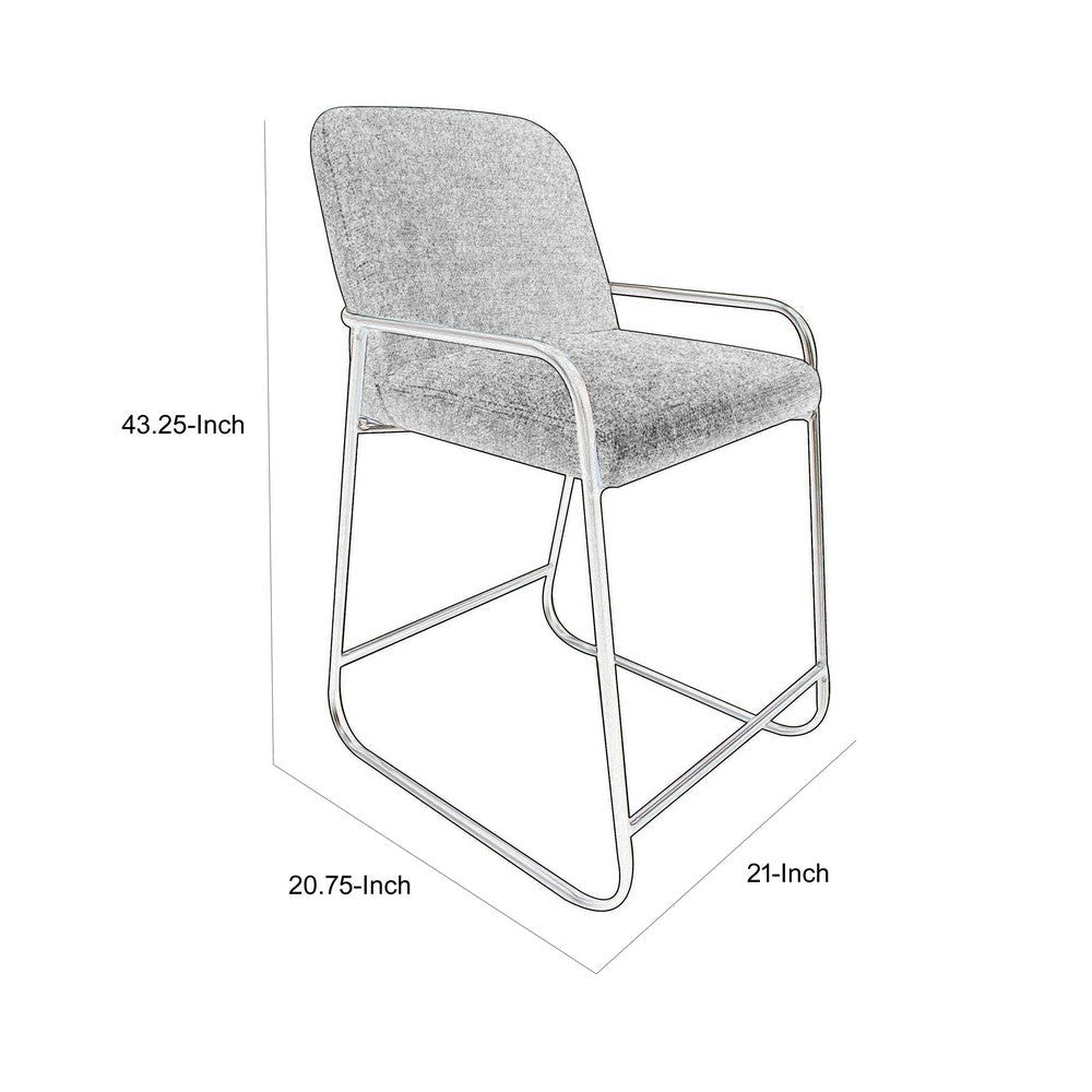 Suze Barstool Chair with Arched Back Black Iron Frame Gray Polyester By Casagear Home