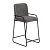 Suze Barstool Chair with Arched Back, Black Iron Frame, Gray Polyester  By Casagear Home