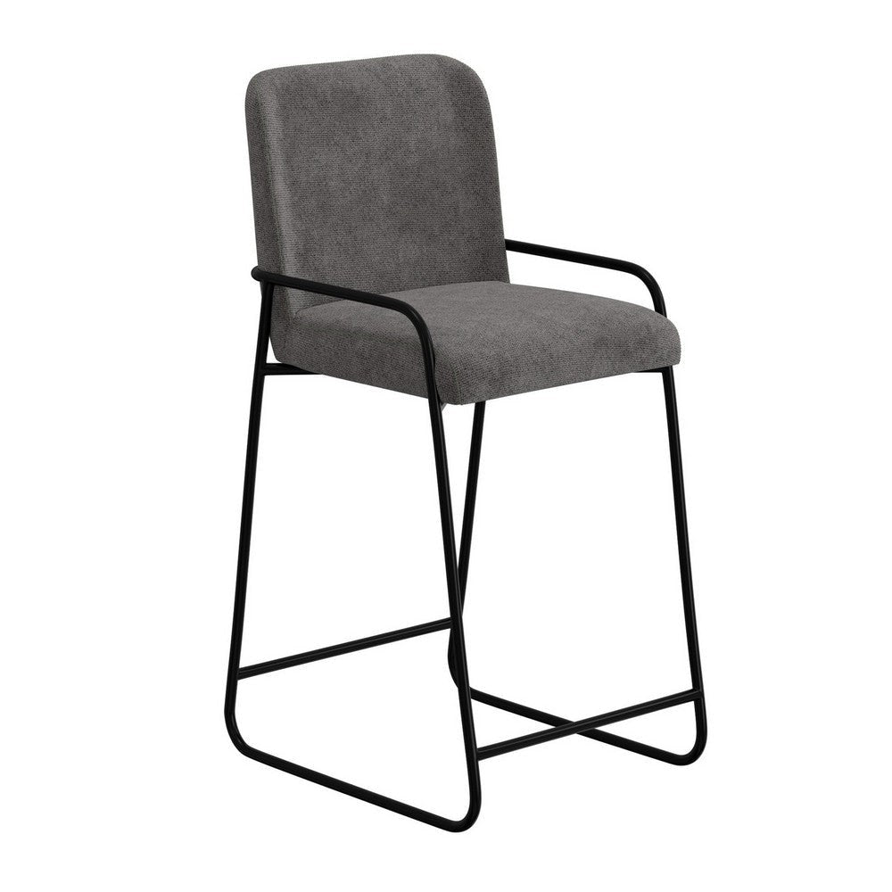 Suze Barstool Chair with Arched Back, Black Iron Frame, Gray Polyester  By Casagear Home