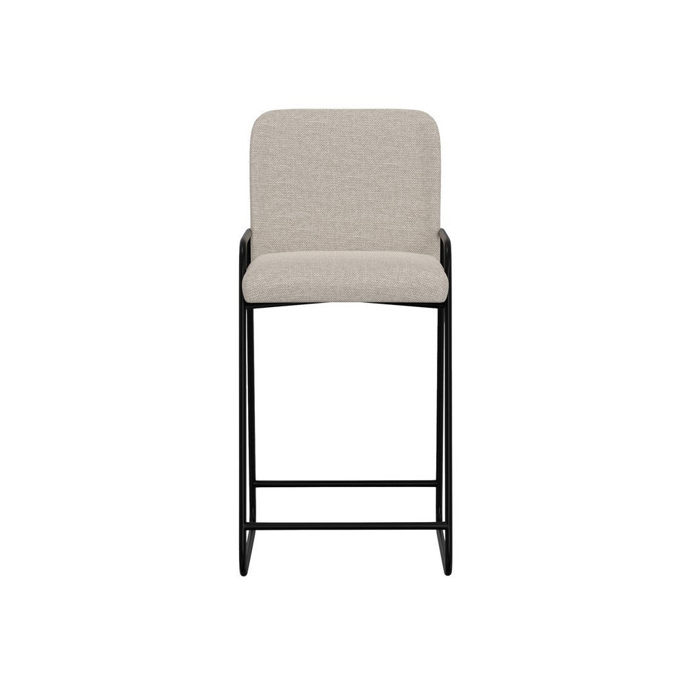 Suze Barstool Chair with Arched Back Black Iron Frame Beige Polyester By Casagear Home