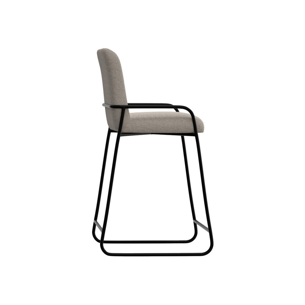 Suze Barstool Chair with Arched Back Black Iron Frame Beige Polyester By Casagear Home