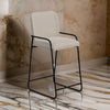 Suze Barstool Chair with Arched Back, Black Iron Frame, Beige Polyester  By Casagear Home