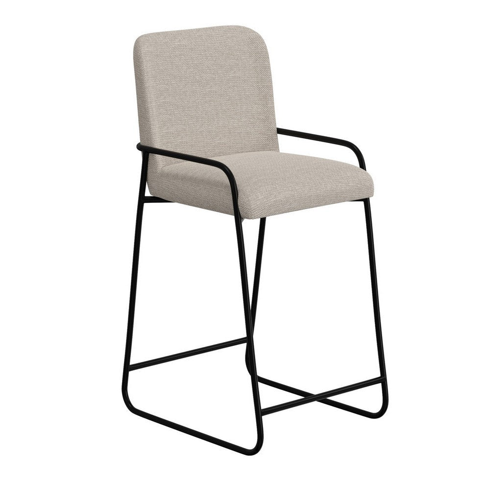 Suze Barstool Chair with Arched Back, Black Iron Frame, Beige Polyester  By Casagear Home