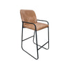 Suze Barstool Chair, Arched Back, Black Iron, Cognac Brown Faux Leather By Casagear Home