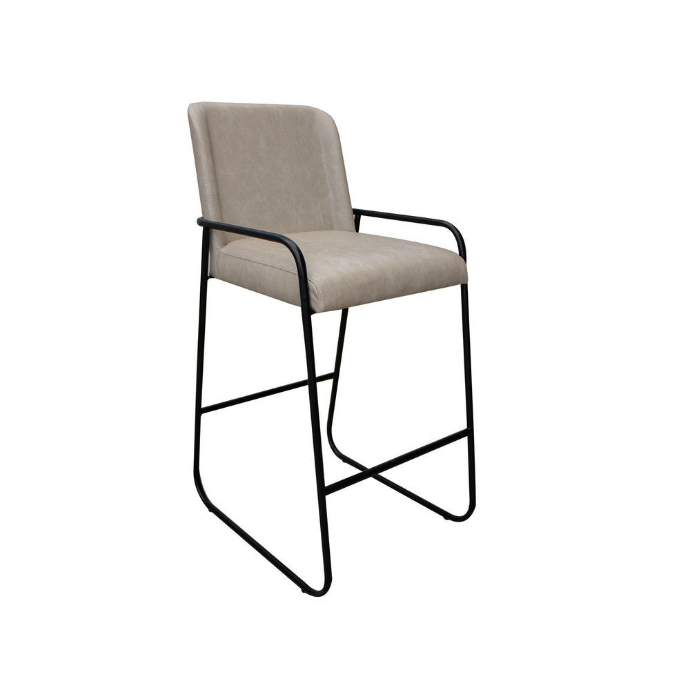 Suze Barstool Chair, Arched Black Iron Frame, Snow Gray Performance Fabric  By Casagear Home