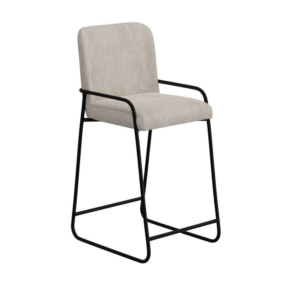 Suze Barstool Chair, Arched Black Iron Frame, Snow Gray Performance Fabric  By Casagear Home