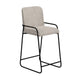 Suze Barstool Chair, Arched Black Iron Frame, Snow Gray Performance Fabric  By Casagear Home