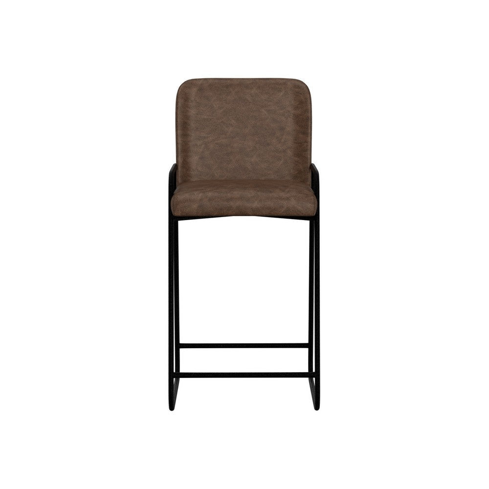 Suze Barstool Chair Arched Black Iron Hickory Brown Performance Fabric By Casagear Home