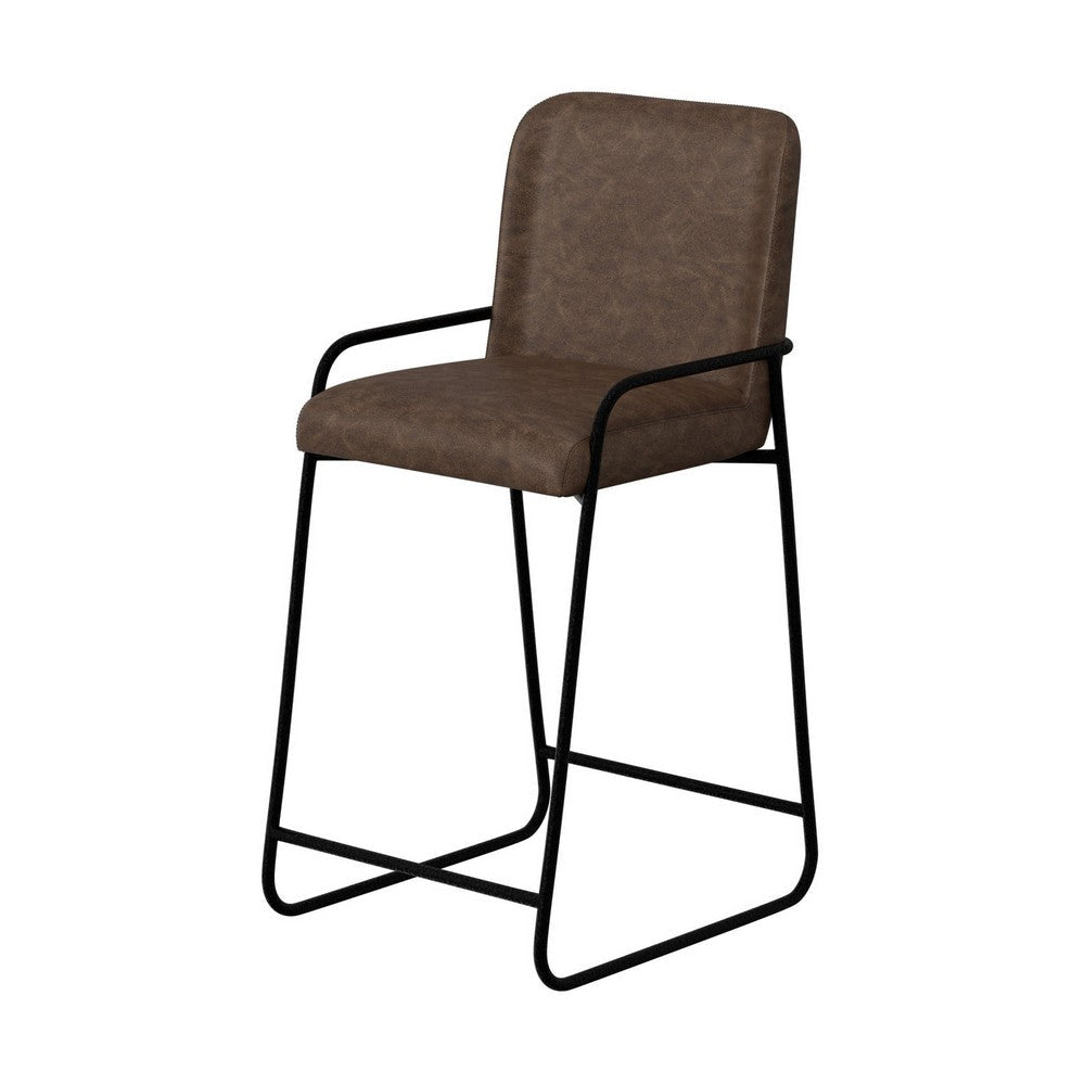 Suze Barstool Chair Arched Black Iron Hickory Brown Performance Fabric By Casagear Home
