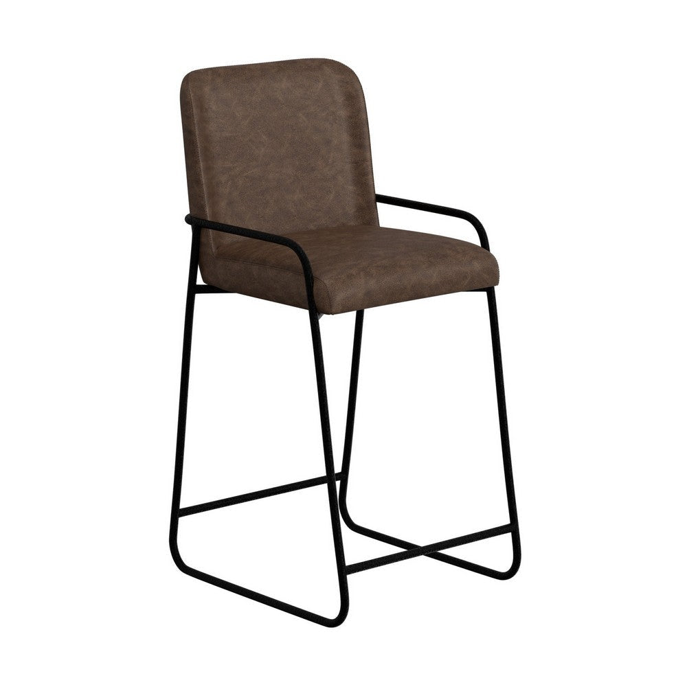 Suze Barstool Chair, Arched, Black Iron, Hickory Brown Performance Fabric  By Casagear Home