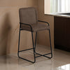 Suze Barstool Chair, Arched, Black Iron, Hickory Brown Performance Fabric  By Casagear Home