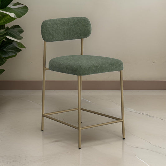 Iffa Counter Height Chair, Open Back, Gold Iron, Olive Green Polyester  By Casagear Home