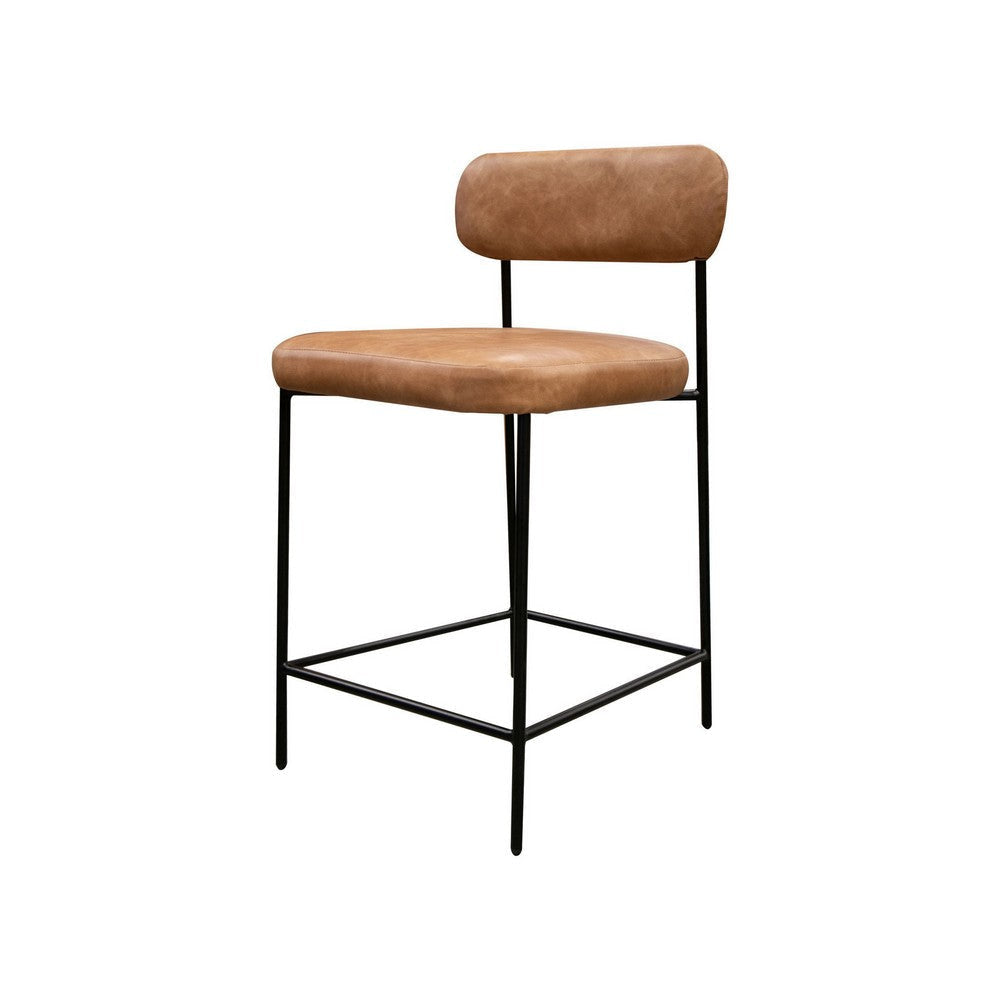 Iffa Counter Height Chair Open Back Black Iron Cognac Brown Faux Leather By Casagear Home BM321497