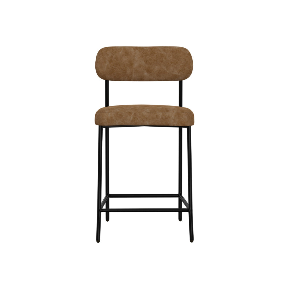 Iffa Counter Height Chair Open Back Black Iron Cognac Brown Faux Leather By Casagear Home BM321497
