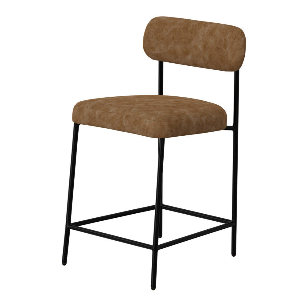 Iffa Counter Height Chair Open Back Black Iron Cognac Brown Faux Leather By Casagear Home BM321497