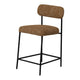 Iffa Counter Height Chair Open Back Black Iron Cognac Brown Faux Leather By Casagear Home BM321497