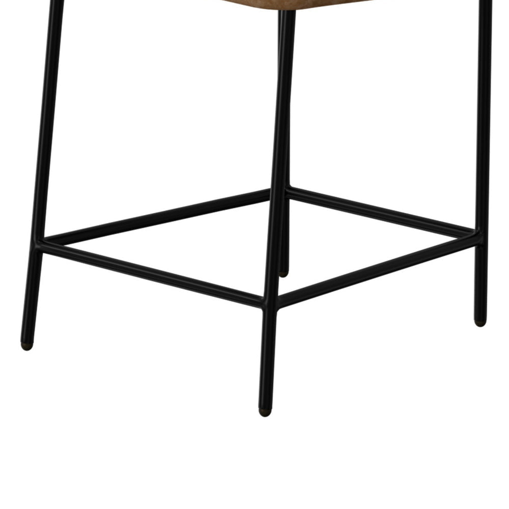 Iffa Counter Height Chair Open Back Black Iron Cognac Brown Faux Leather By Casagear Home BM321497