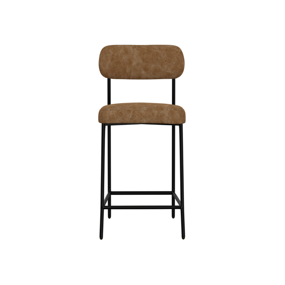 Iffa Barstool Chair Open Back Black Iron Cognac Brown Faux Leather By Casagear Home BM321502