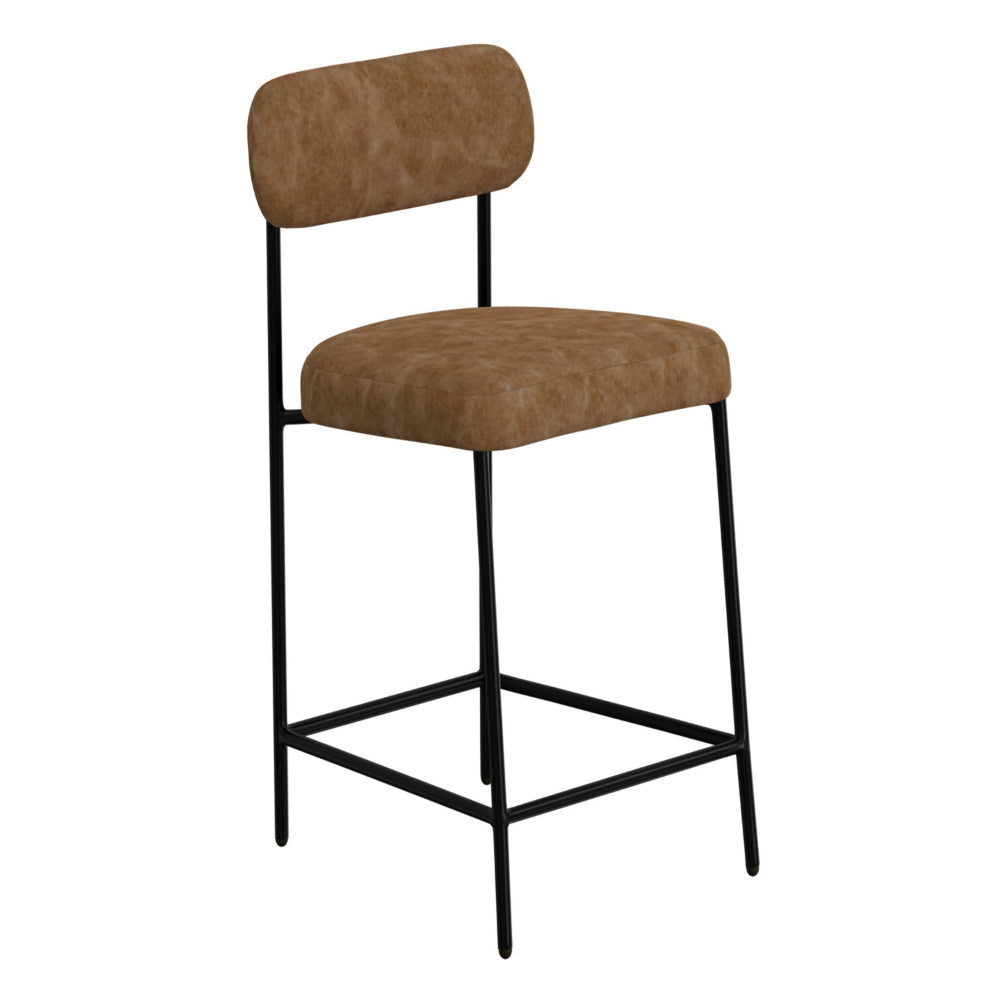 Iffa Barstool Chair Open Back Black Iron Cognac Brown Faux Leather By Casagear Home BM321502