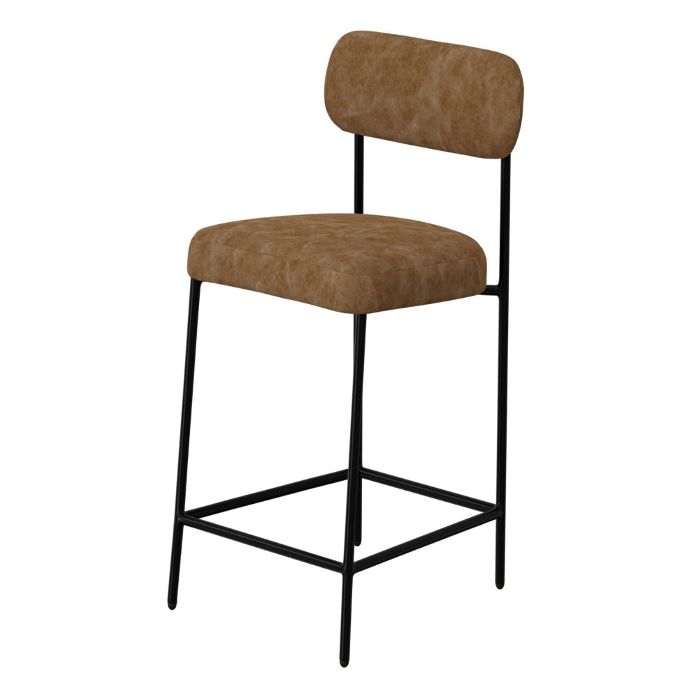 Iffa Barstool Chair Open Back Black Iron Cognac Brown Faux Leather By Casagear Home BM321502