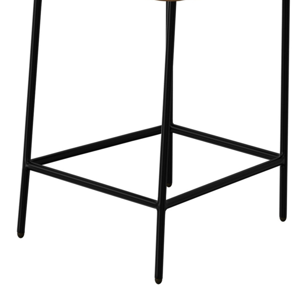 Iffa Barstool Chair Open Back Black Iron Cognac Brown Faux Leather By Casagear Home BM321502
