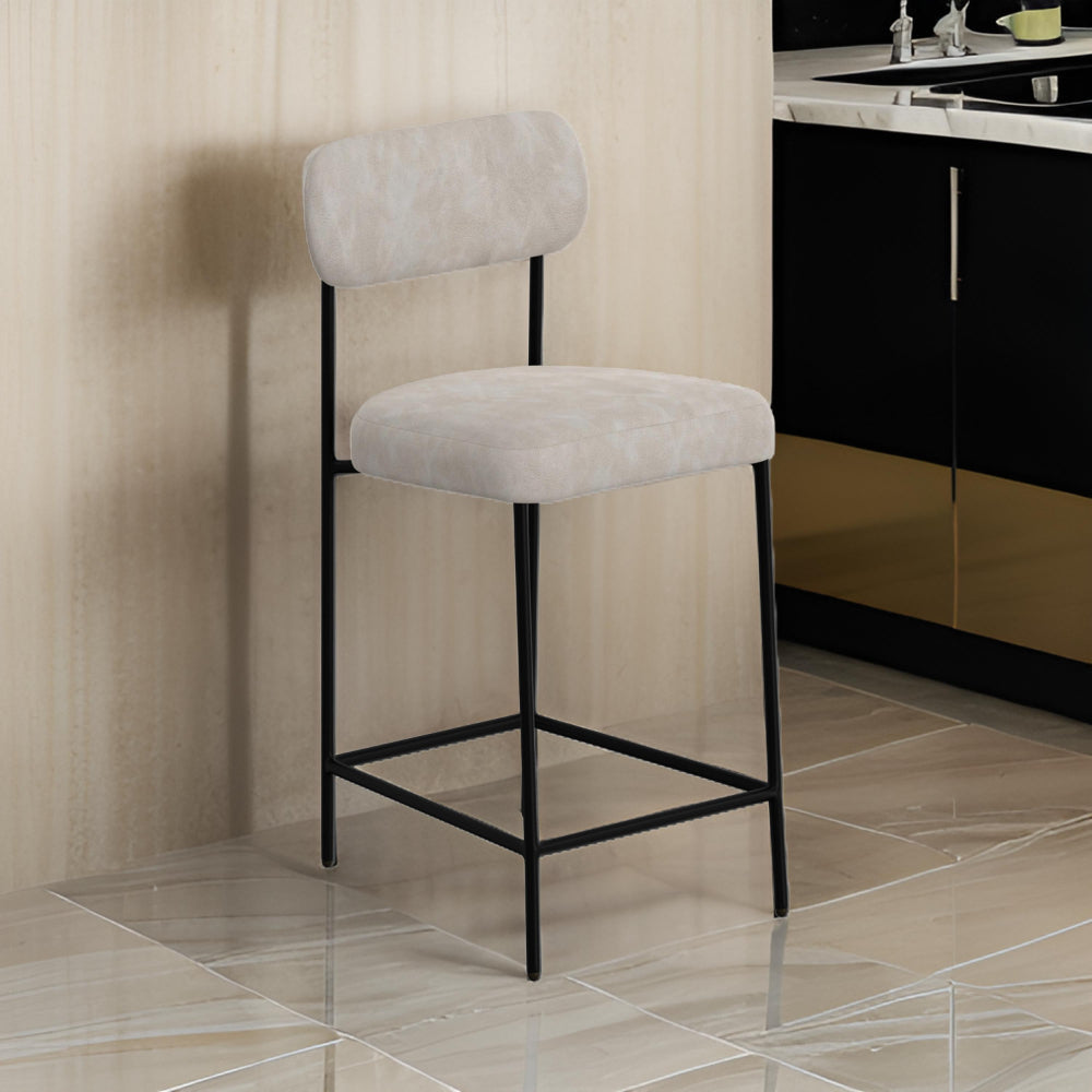 Iffa Barstool Chair, Open Black Iron Frame, Snow Gray Performance Fabric By Casagear Home