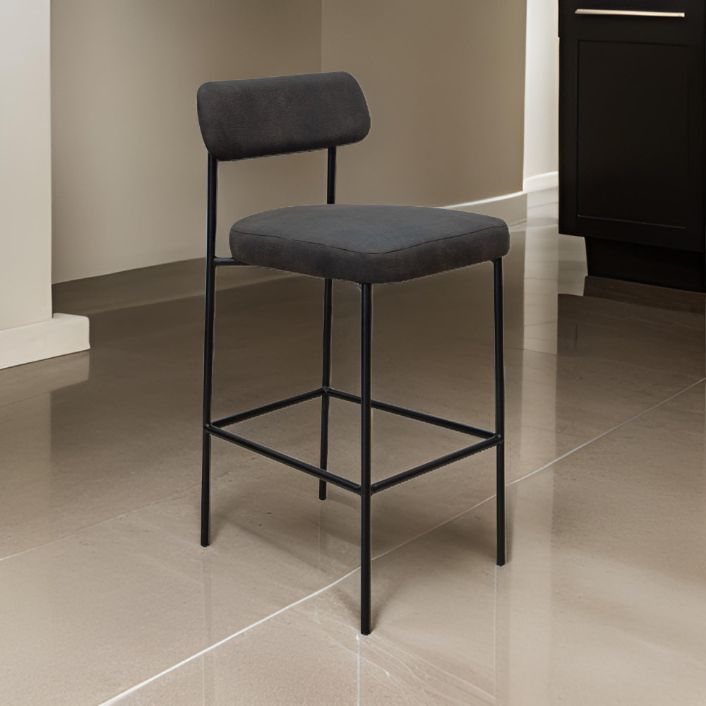 Iffa Barstool Chair, Open Back, Black Iron and Rich Anti Stain Polyester By Casagear Home