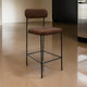 Iffa Barstool Chair, Black Iron Frame, Hickory Brown Performance Fabric  By Casagear Home