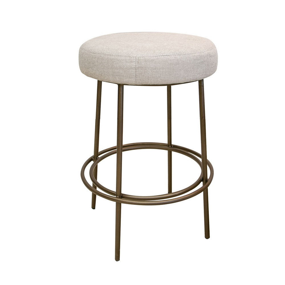 Tomy Counter Height Stool, Blacksmith Gold Metal Frame, Beige Polyester By Casagear Home