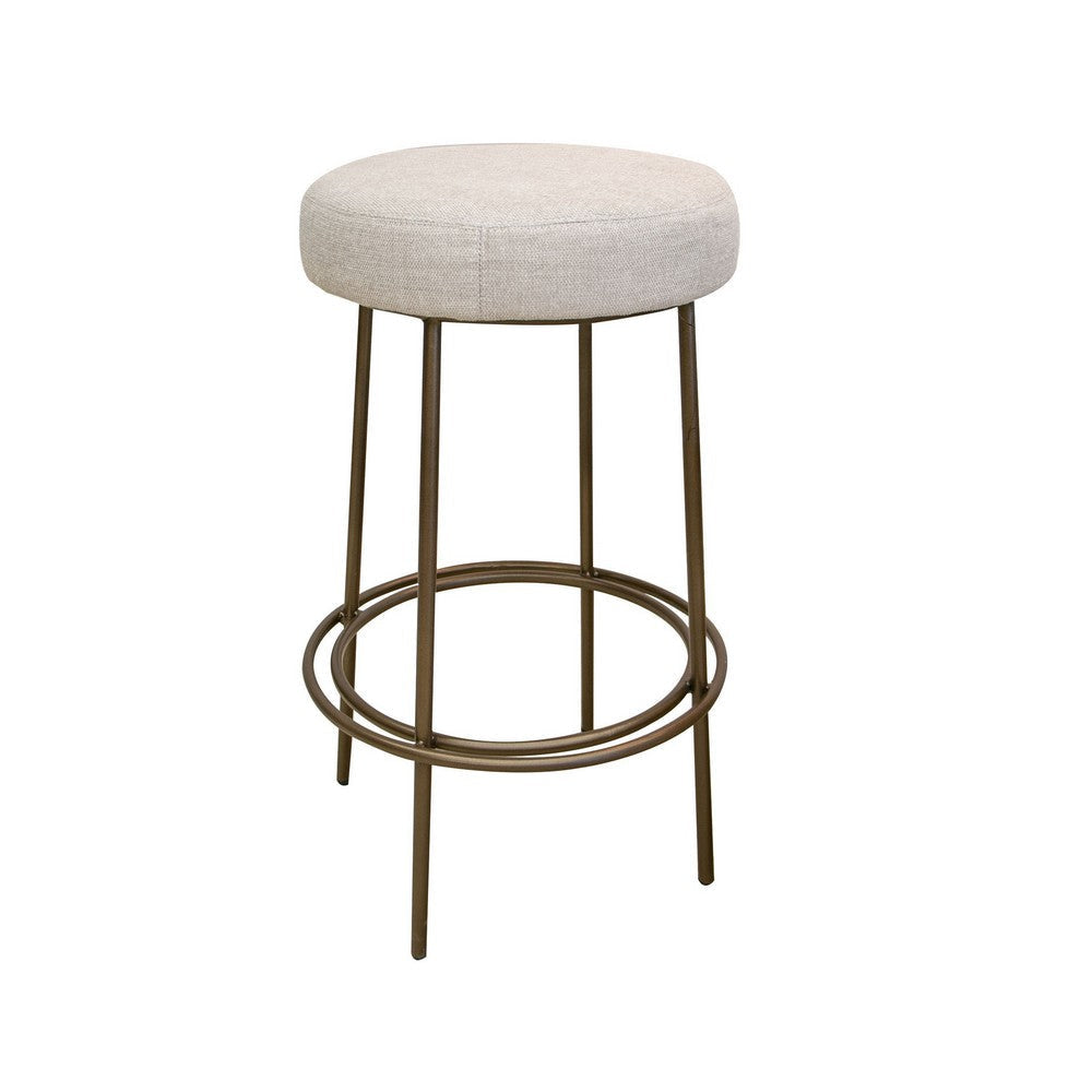 Tomy Barstool, Round Seat, Blacksmith Gold Metal Frame, Beige Polyester By Casagear Home