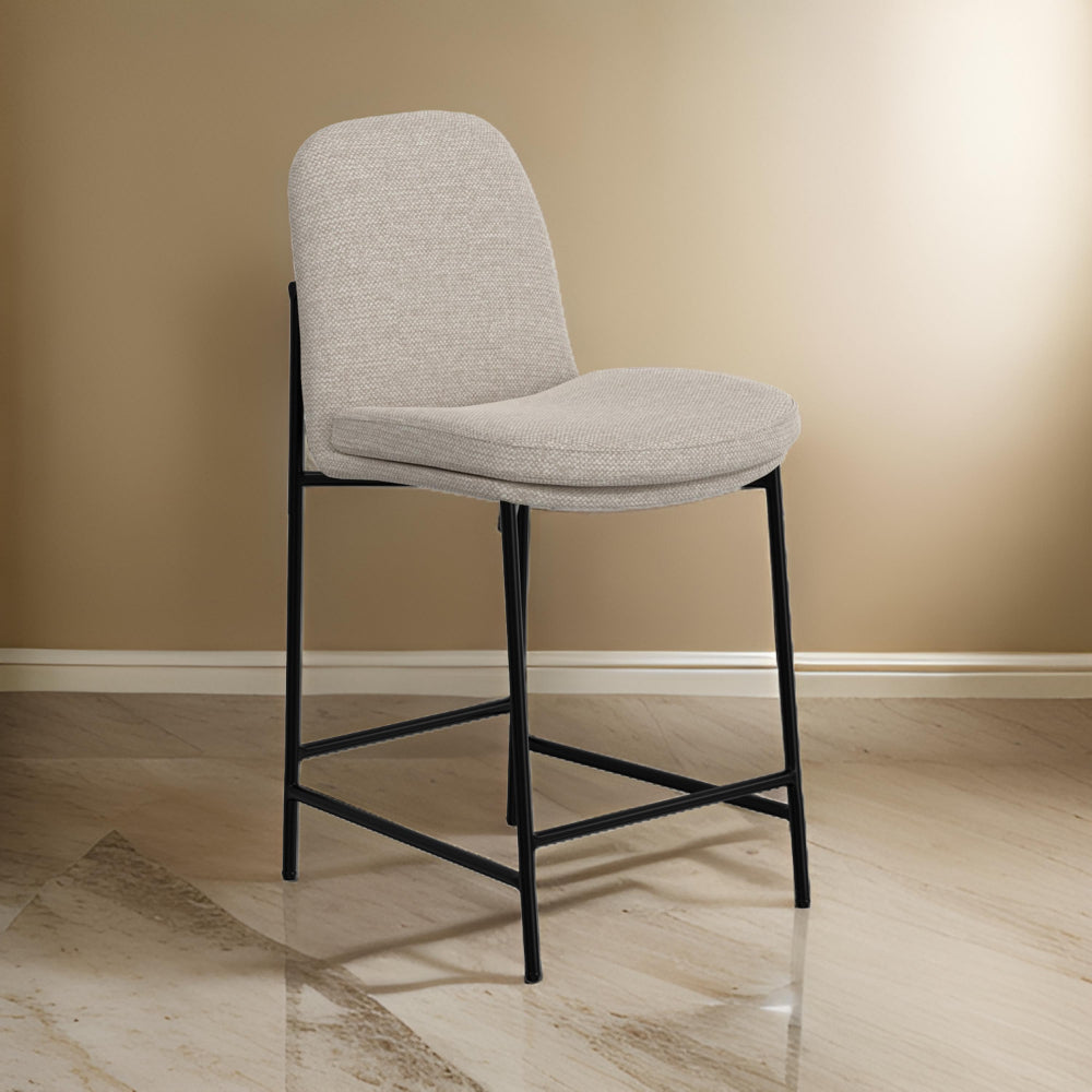 Reeve Counter Height Chair, Black Iron, Water-Resistant Beige Polyester By Casagear Home