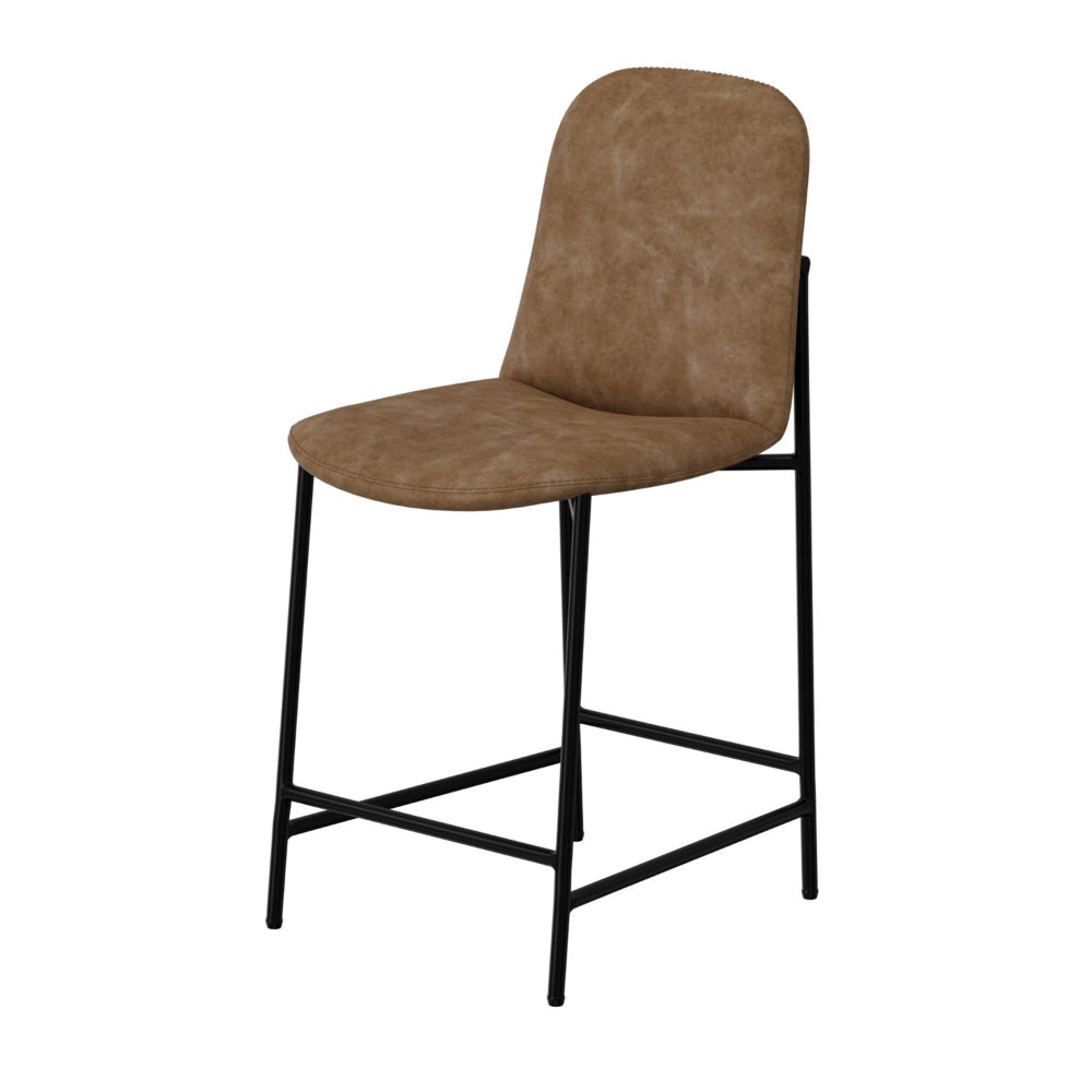 Reeve Counter Height Chair Water-Resistant Cognac Brown Faux Leather By Casagear Home BM321511