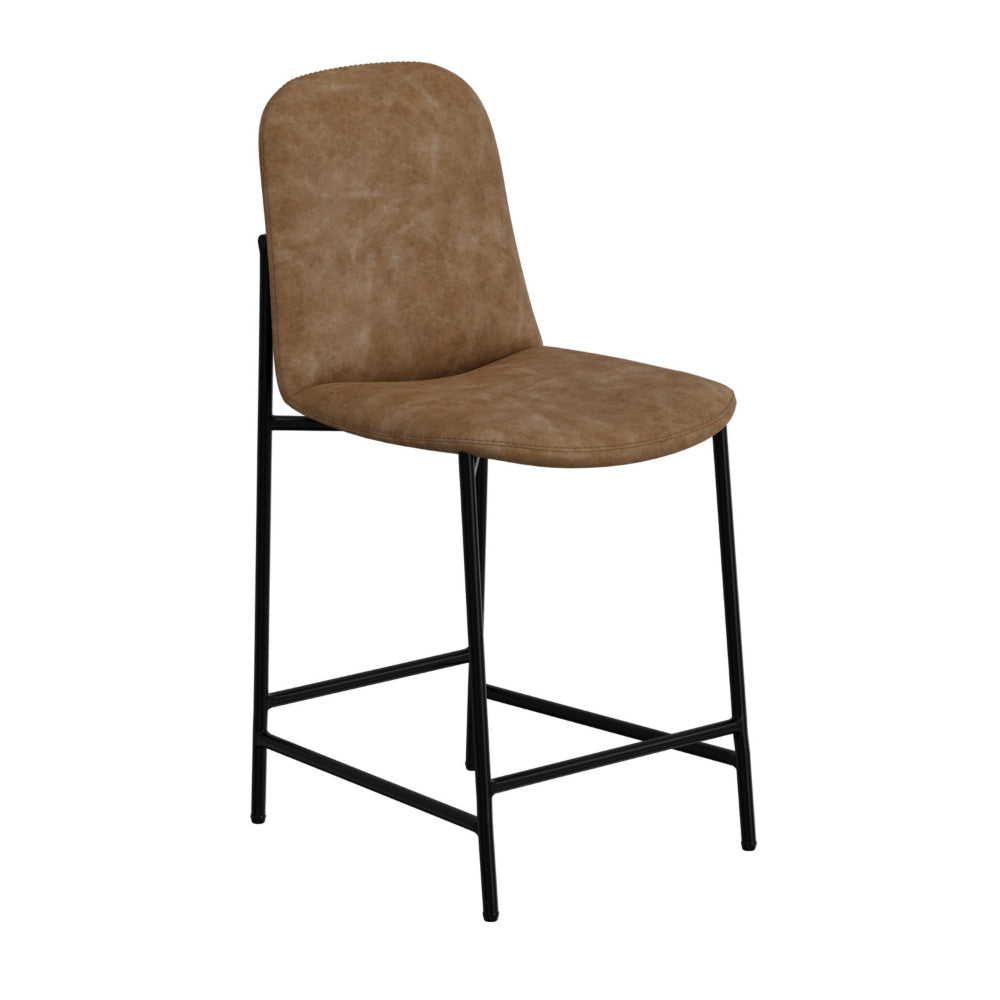 Reeve Counter Height Chair Water-Resistant Cognac Brown Faux Leather By Casagear Home BM321511