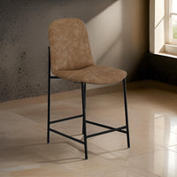 Reeve Counter Height Chair, Water-Resistant Cognac Brown Faux Leather By Casagear Home