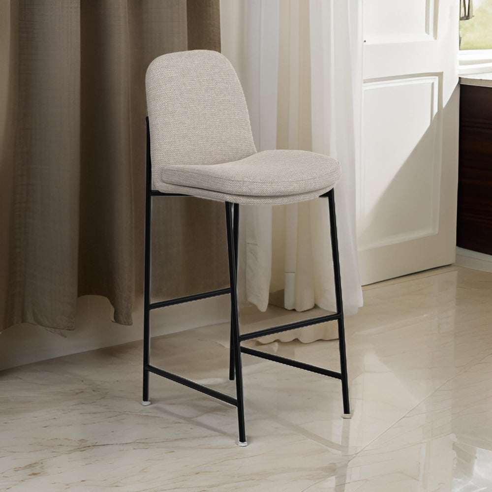 Revee Barstool Chair, Black Iron Frame, Water-Resistant Beige Polyester By Casagear Home