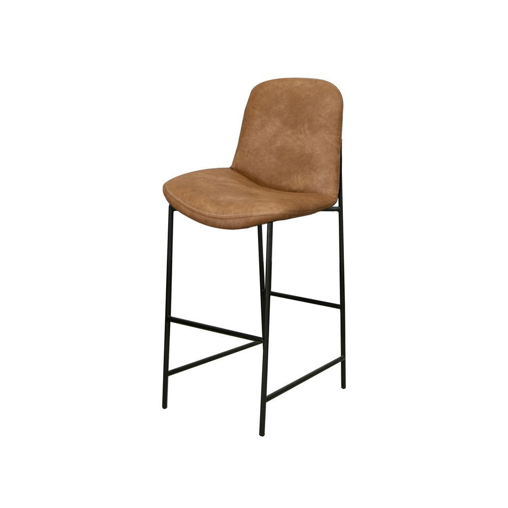 Revee Barstool Chair Black Iron Water-Resistant Cognac Brown Faux Leather By Casagear Home BM321513