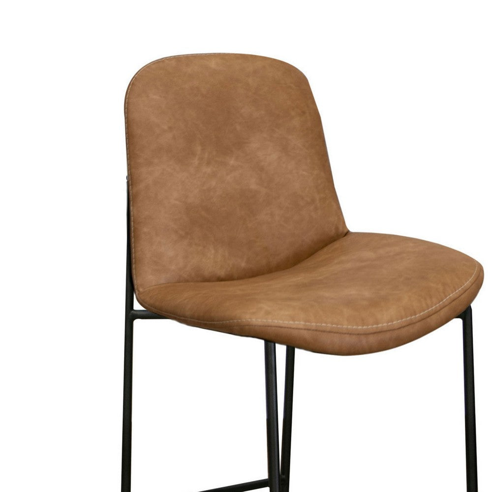 Revee Barstool Chair Black Iron Water-Resistant Cognac Brown Faux Leather By Casagear Home BM321513