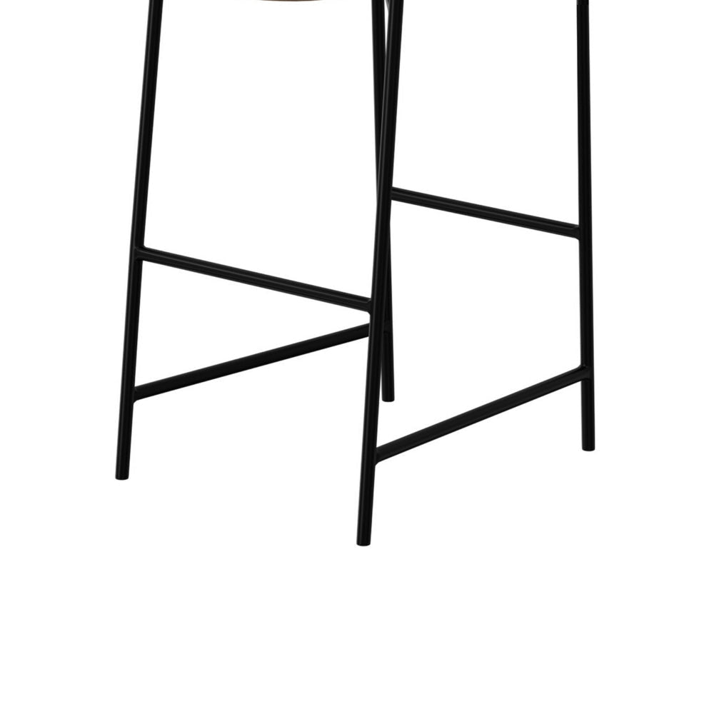 Revee Barstool Chair Black Iron Water-Resistant Cognac Brown Faux Leather By Casagear Home BM321513