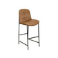 Revee Barstool Chair, Black Iron, Water-Resistant Cognac Brown Faux Leather By Casagear Home