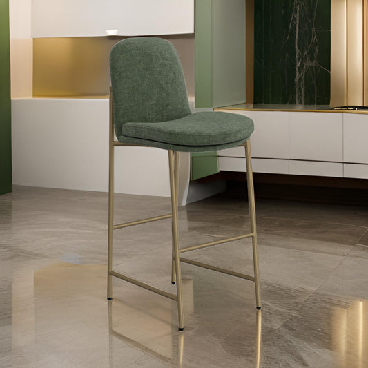 Revee Barstool Chair, Black Iron, Water-Resistant Olive Green Polyester By Casagear Home