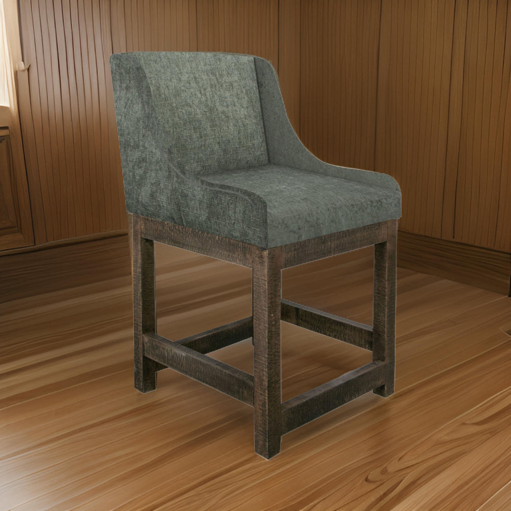 Lamy Counter Height Chair, Curved Arms, Compact, Rich Olive Green Polyester By Casagear Home