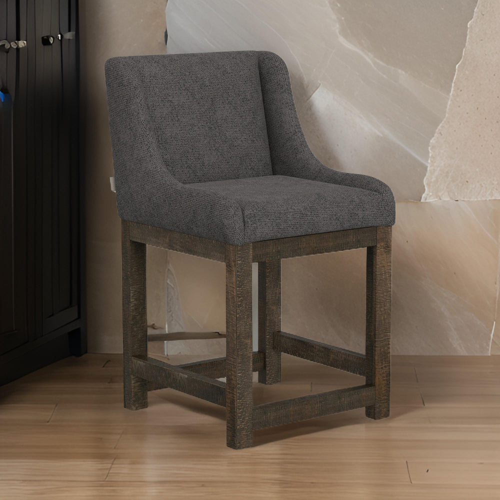 Lamy Counter Height Chair, Curved Arms, Compact, Rich Gray Polyester By Casagear Home